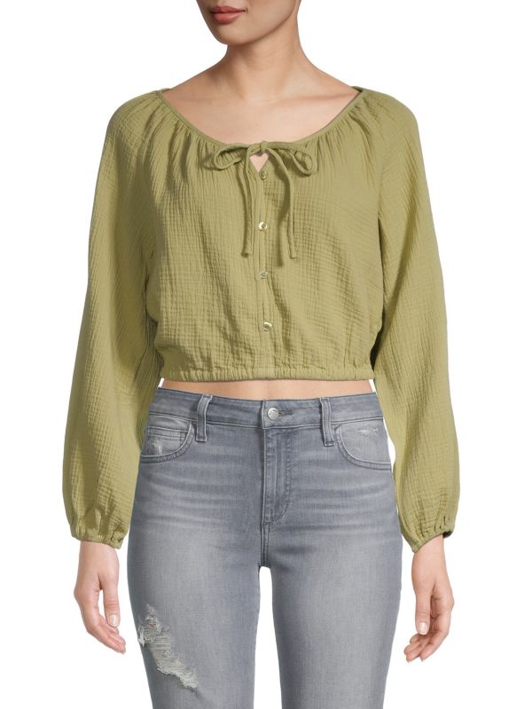 Lush Tie-Front Cropped Peasant Blouse